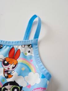 THE POWERPUFF GIRLS X SHEIN Young Girl Cartoon Print Casual Daily Wear Camisole Tank Top - Blue and White - View 6