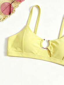 Swim Basics Women's Vacation Metal Buckle Ruched Beach Bikini Swim Top - Yellow - View 3
