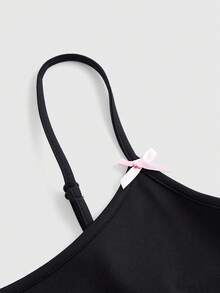 SHEIN MOD 女士时尚字母印花修身蝴蝶结夏季吊带背心 - 黑色 - 查看 3