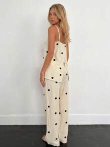 Sundraya 2pcs/Set Women's Simple Polka Dot Pattern Set, Spring/Summer - Apricot - View 2