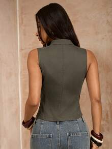 Opulessa Fall/Winter Women's Fashion Halloween Napoleon Business Casual Vintage Double-Breasted Vest - Black - View 4