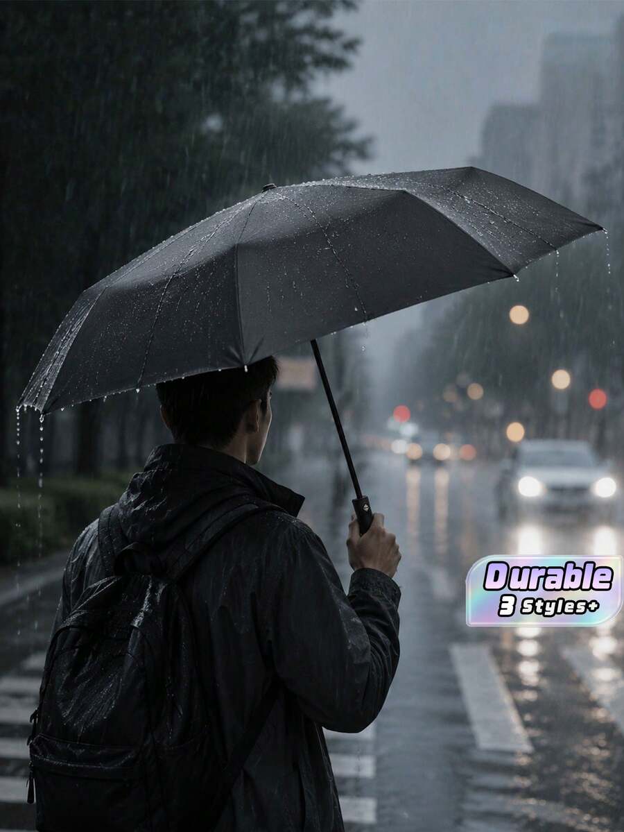 1PC Lightweight Folding Umbrella - Compact Travel Umbrella Automatic Open Close Windproof Umbrellas With 8 Strong Ribs - Multicolor - View 1
