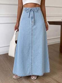 SHEIN EZwear Women's Casual Versatile Everyday Denim Skirt Fall Clothes For Women - Light Wash - View 5