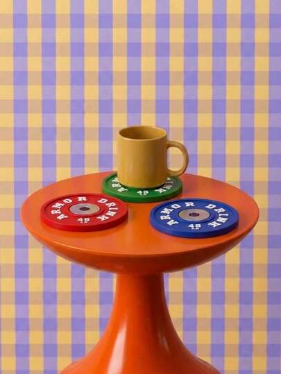 Joivida 1Pc/Set Weight Plate Silicone Coaster, Non-Slip Barbell Plate Cup Mat, Fitness Gym Style Drink Coaster, Heat-Resistant Table Protector, Creative Round Cup Pad For Coffee Mug, Desk, Home, Office, Bar, Kitchen & Sports Lover Gift