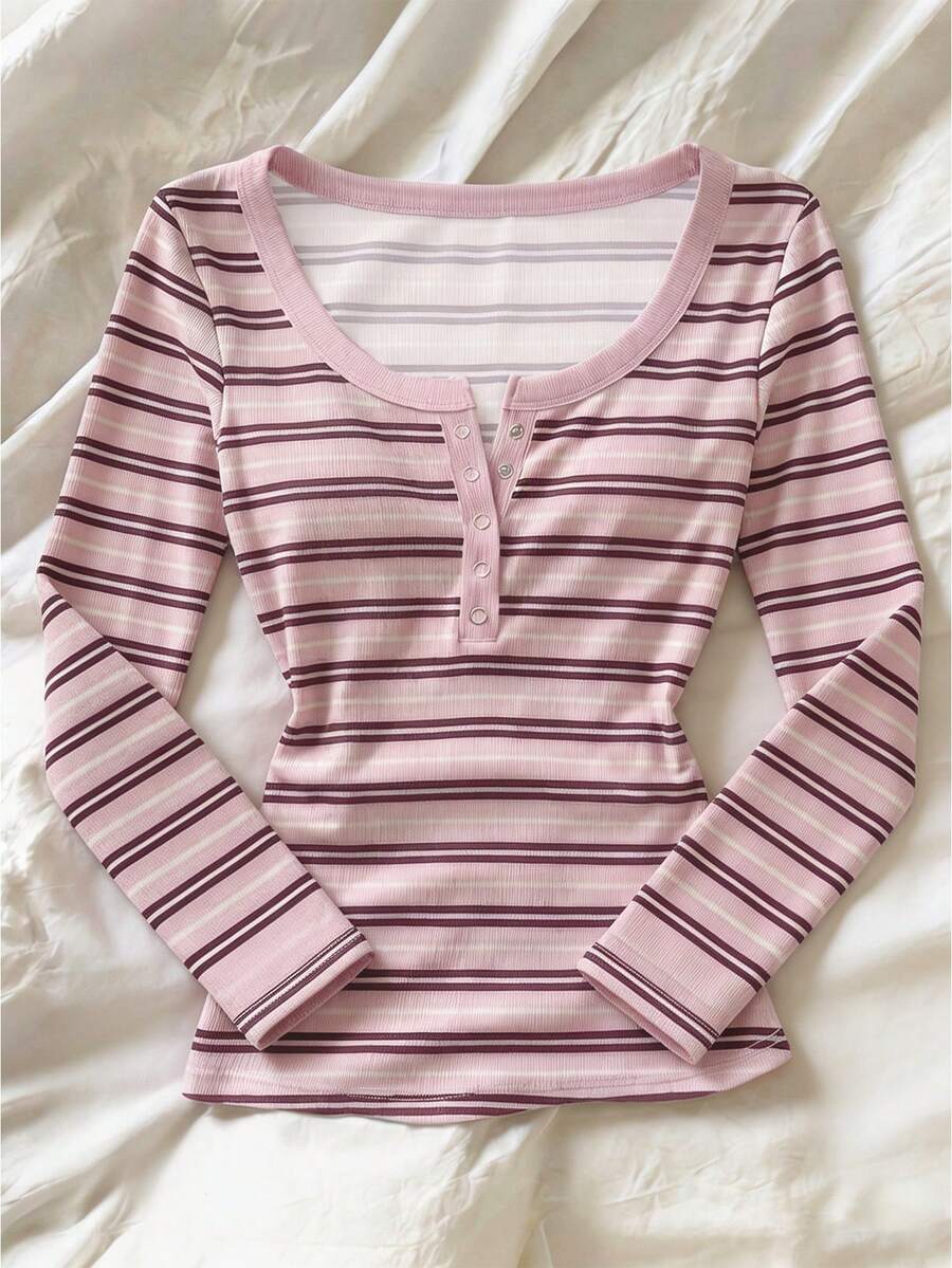 IslaSuriya Striped Print Long Sleeve Women's T-Shirt - Multicolor - View 1