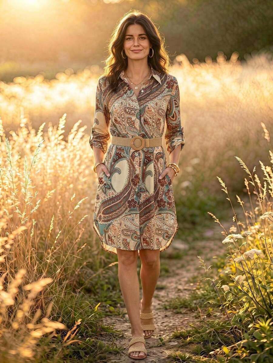 Rusticease Women's Vacation Casual Paisley Print Shirt Dress - Multicolor - View 1