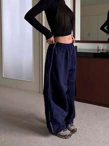 DAZY Women's Wide Leg Loose Casual Low Waist Long Pants Fall - Navy Blue - View 3