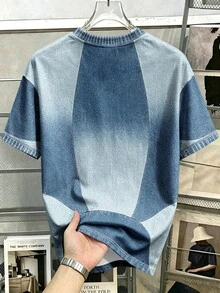 Manfinity Hypemode 中性印花拼接短袖圓領T恤，休閒日常穿著，男女皆宜 - 彩色 - 查看 2
