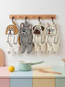 1pc/4pcs Bathroom Hand Towel, New Creative Dog Design Hand Towel, Can Be Hung In Bathroom, Kitchen, Dining Room And Other Furniture, Made Of Coral Fleece Absorbent Fabric, Suitable For Kitchen Cleaning, Approx. 40cm Long - Multicolor - View 1
