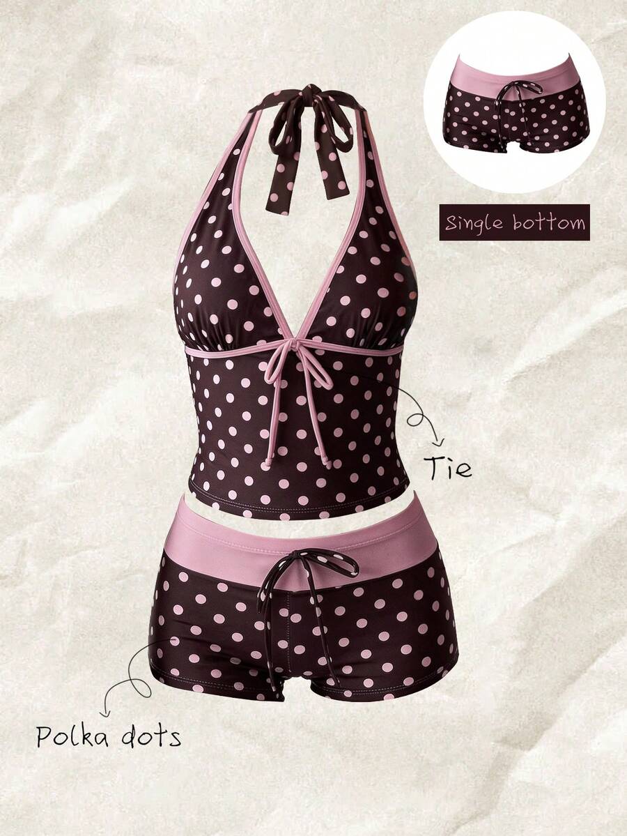 Elavelle Quần bikini nữ cạp cao thắt nơ in họa tiết, thích hợp cho mùa xuân/hè. - Nhiều màu - Xem 1