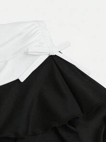 SHEIN Girlism 少女街頭休閒黑色針織純色抽繩抓皺腰蛋糕裙 - 彩色 - 查看 3
