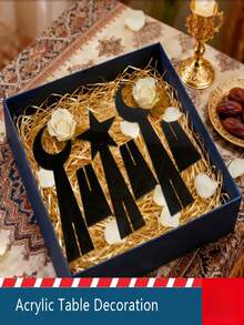 Set 3 Buah Dekorasi Meja Ramadan Desain Bintang dan Bulan Dekorasi Rumah Timur Tengah Hiasan Tengah Meja untuk Pesta Idul Fitri, Buka Puasa, Resepsi, Perayaan, Hadiah - warna-warni - View 4