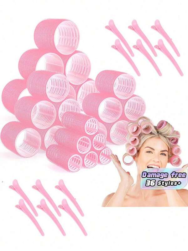 36Pcs Self Adhesive Hair Rollers Set No Heat Curlers With Clips For Different Hair Lengths DIY Hair Styling Tool For Adults