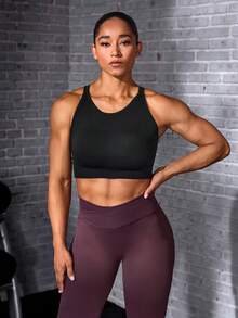 Solea Cove Seamless Women's Sports Bra, Women's Yoga Sports Bra, Slim Fit Back Strap Bra, Sports Bra, Casual Yoga Sports - Black - View 4