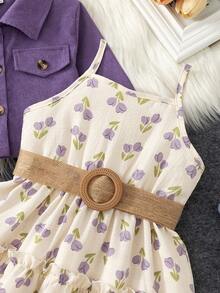 SHEIN Young Girls Set, Boho, Long Sleeve, Mini Dress, Autumn, Fall, New Fall Styles, Holiday Dress - Purple - View 7