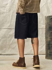 Norleigh Casual Washed Dark Blue Relaxed Fit Knee-Length Denim Shorts, Spring/Summer Cargo Pants - Blue - View 3