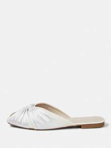 CUCCOO HITCHD Sandalias blancas de cara suave con fondo plano y ondulado, de temperamento femenino, de satén, con punta abierta, versátiles, estilo hada - Blanco - Ver 2