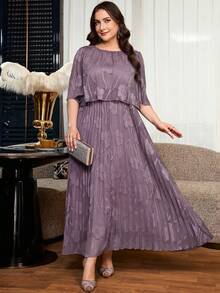 SHEIN Clasi Plus Size Elegant Solid Color Cut-Out Pleated Dress - Purple - View 6