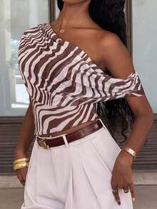 Mima John Elegant Party Mesh Zebra Print Sleeveless Camisole Top For Women Brown - Brown - View 6