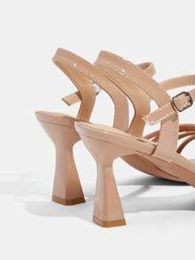 CUCCOO TILAWA Women's Stylish Square Toe Rhinestone Decor Elegant High Heel Sandals Spring/Summer Shoes - nude - View 5