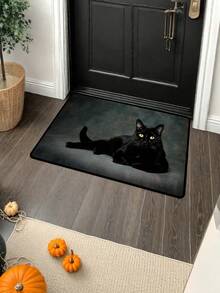 1pc Set, Black Cat Print Indoor And Outdoor Mat, Made Of Crystal Velvet Material, Suitable For Home Decoration Such As Bathroom, Kitchen, Living Room, Porch, Balcony, Etc - multicolor - View 6