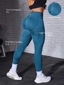 Solea Cove Women's Solid Color Casual Versatile Daily Wear Sports Tight Leggings - Blue - View 2