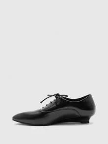 CUCCOO BIZCHIC Women's Vintage Pointed Toe Lace-Up Wedges, Commuting Style - Black - View 9