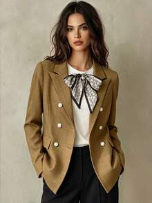 Franclia Women's Solid Color Blazer Jacket, Long Sleeve Pearl Button Closure Outerwear, Suitable For Work Commute, Everyday Wear, Autumn/Winter - Brown - View 7
