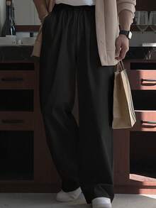 DAZY Spring Solid Black Wide Leg Loose Casual Pants For Men, Fall - Black - View 10