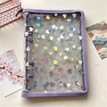 A5 Large Capacity Glitter Heart Zipper Binder, Portable Sticker Refill Notebook Set, Includes PP Transparent Refill Pages, A5 Transparent Refill Inserts, File Folder, Stamp Album, Sticker Album, Photo Album, Nail Art Album, Savings Planner - A5 Flashing Heart - View 18
