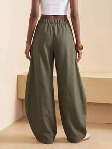 Zivah Women's Fashion Solid Color Curved Leg Pants - Army Green - View 3