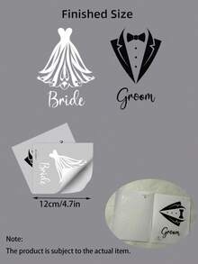 4Pcs Wedding Theme Sticker Set Groom Bride Black Tuxedo White Wedding Dress Design For Wedding Toast Album Scrapbook Decor Invitation Envelope Seal Gift Tag For Adults - Multicolor - View 3