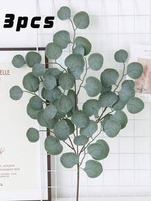 2/3pcS Leaf Artificial Eucalyptus Fake Plants Stem Faux Eucalyptuses Wedding Bouquet Centerpiece Home Decor (Green) - 1 Plant - View 6