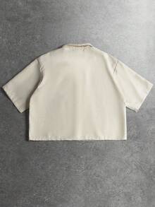 STYNVO 男士角色印花單排扣休閒日常短袖襯衫 - 米色 - 查看 2
