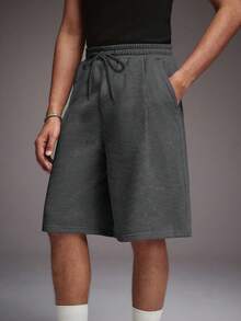 STYNVO Men's Solid Color Drawstring Waist Pocket Casual Baggy Bermuda Shorts Hiking Work Dark Grey Summer - Dark Grey - View 1