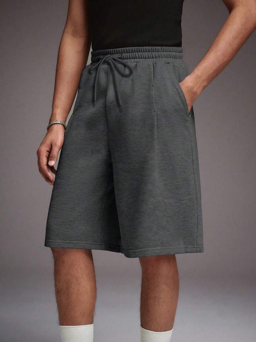 STYNVO Men's Solid Color Drawstring Waist Pocket Casual Baggy Bermuda Shorts Hiking Work Dark Grey Summer - Dark Grey - View 1