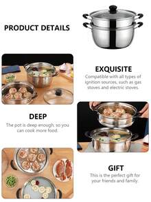 Stainless Steel Mini Steamer Set: 1 Pot +1 Steaming Rack +1 Glass Lid – Kitchen Cookware, Soup Pot & Noodle Pot, Suitable For Induction Cooktops And Multiple Heat Sources | Heat-Resistant Handles | Glass Lid Measures 17.5cm (6.89 Inches) In Diameter - View 8