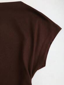 Sweetra Women's Lace Patchwork Ruched Slim Fit Versatile Casual T-Shirt - Coffee Brown - View 5
