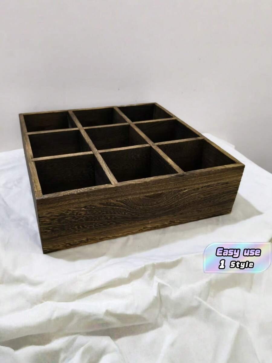 Simple Bamboo Nine Grid Desktop Cup Holder Storage Rack, Medieval Style Home Office Desk Multi-Layer Storage Rack, Kitchen Supplies Home Storage Rack - View 1