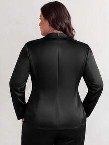 SHEIN LUNE CURVE 大尺碼女款休閒百搭春秋長袖聖誕新年西裝外套 - 黑色 - 查看 2