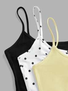 SHEIN EZwear 女款 3 件組 素色復古波點短版性感修身背心上衣 夏季款 - 彩色 - 查看 9