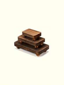 1/3 Packs Brown Wooden Stackable Riser Display Stands, 3 Sizes Farmhouse Kitchen Countertop Storage Tray, No Power Needed, Home Kitchen Decor Organizer, Back To School Must-Have Supplies - multicolor - View 10