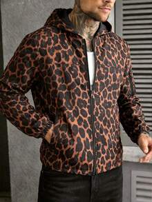 Manfinity Homme Men's Streetwear All-Over Leopard Print Hooded Jacket, Suitable For Daily Wear, Parties, Outdoor Activities, Commuting, Street Style, Vacation - Multicolor - View 2