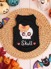 PETSIN 1 Peça Colete para Cachorro com Estampa de Caveira e Laço de Halloween, Respirável e Leve - Multicolorido - Visão 4