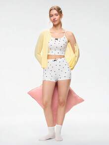 Bonmuse Heart Print Bow Front Cami Top & Shorts PJ Set / Pajama Setfor Summer - Multicolor - View 8