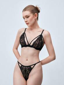Softvol Wireless Lace Patchwork Women's Lingerie Set - Black - View 5