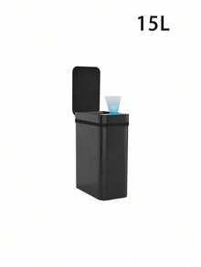 Ljia 2.7 Gallon/4 Gallon Automatic Sensor Trash Can With Lid, Touchless Narrow Small Garbage Bin, Smart Slim Plastic Waste Bin For Kitchen, Bathroom, Office, RV, Bedroom, Living Room, White And Grey - Black - View 9