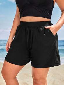 Swim Vcay Shorts unicolor con bolsillo oblicuo - Negro - Ver 3