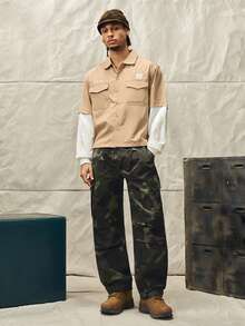 Norleigh 男士秋冬休閒時尚薄款工裝迷彩戶外長褲 - 軍綠色 - 查看 5