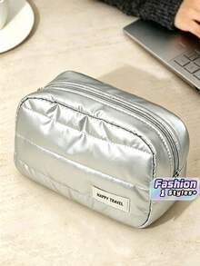 1 Pc/Set Solid Color Laser Foam Cosmetic Bag Handbag, Y2K Cyberpunk Fresh Large Capacity Storage Bag, Waterproof Glowing Cosmetic Bag Skin Care Bag Wash Bag Storage Bag - Silver - View 1